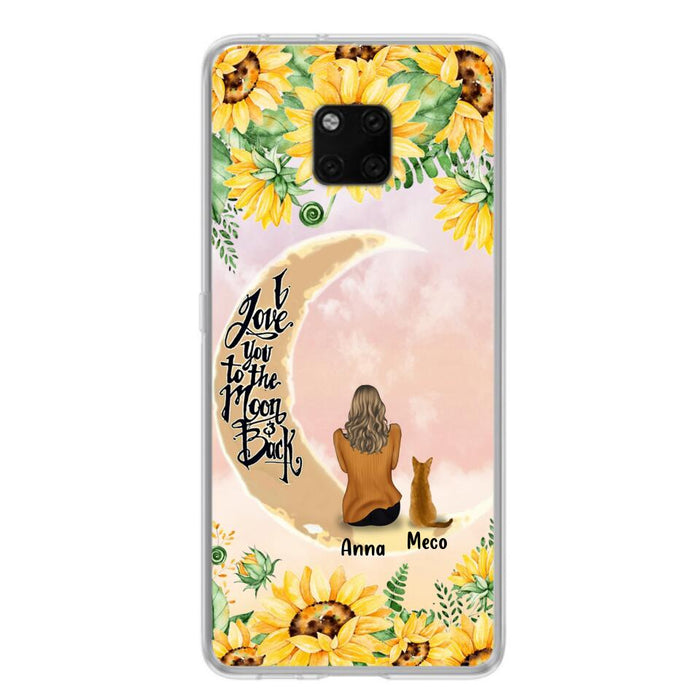 Custom Personalized Cat Sun Flower Phone Case - Upto 6 Cats - Gift Idea For Cat Lover - I Love You To The Moon And Back - Case For Xiaomi, Oppo And Huawei