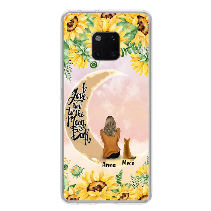 Custom Personalized Cat Sun Flower Phone Case - Upto 6 Cats - Gift Idea For Cat Lover - I Love You To The Moon And Back - Case For Xiaomi, Oppo And Huawei