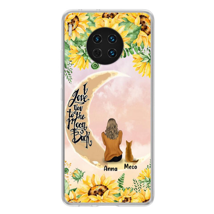 Custom Personalized Cat Sun Flower Phone Case - Upto 6 Cats - Gift Idea For Cat Lover - I Love You To The Moon And Back - Case For Xiaomi, Oppo And Huawei