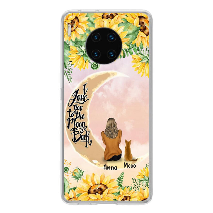 Custom Personalized Cat Sun Flower Phone Case - Upto 6 Cats - Gift Idea For Cat Lover - I Love You To The Moon And Back - Case For Xiaomi, Oppo And Huawei