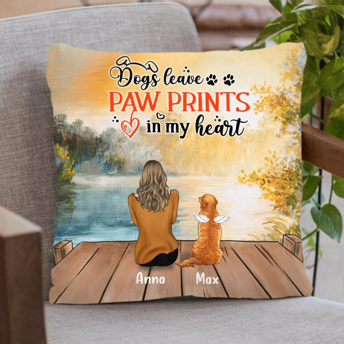 Custom Personalized Dog Mom Pillow Cover & Quilt/ Fleece Blanket - Upto 5 Dogs - Gift Idea For Dog Lover - Dogs Leave Paw Prints In My Heart