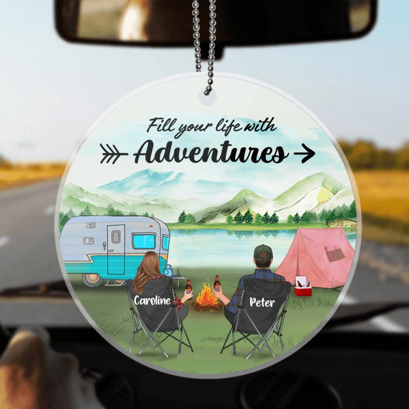 Personalized Camping Couple Valentine's Day Car Ornament - Couple/Parents With Up to 2 Kids And 2 Pets - Gift Idea For Camping Lover - Making Memories One Campsite At A Time