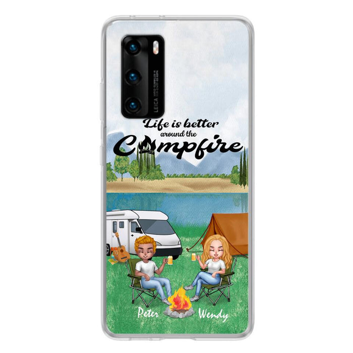 Custom Personalized Camping Chibi Phone Case - Couple With Upto 2 Dogs - Gift Idea For Camping Lover - Case For Xiaomi, Oppo And Huawei