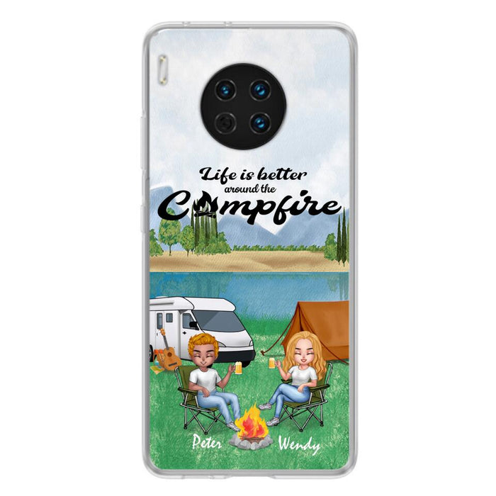 Custom Personalized Camping Chibi Phone Case - Couple With Upto 2 Dogs - Gift Idea For Camping Lover - Case For Xiaomi, Oppo And Huawei