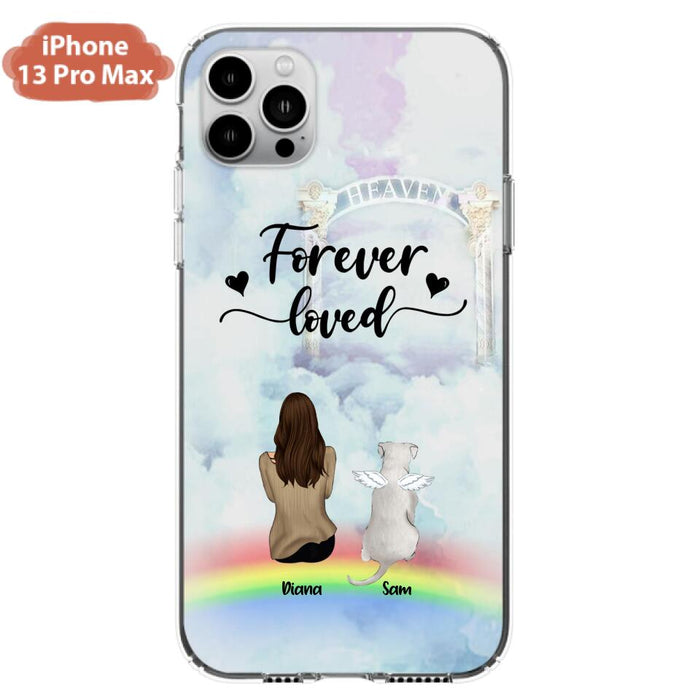 Custom Personalized Memorial Pets Phone Case - Man/Woman With Upto 4 Pets - Memorial Gift For Dog Lovers/Cat Lovers - Forever Loved - For iPhone And Samsung Phone Case - AXSIO5