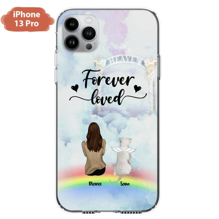 Custom Personalized Memorial Pets Phone Case - Man/Woman With Upto 4 Pets - Memorial Gift For Dog Lovers/Cat Lovers - Forever Loved - For iPhone And Samsung Phone Case - AXSIO5