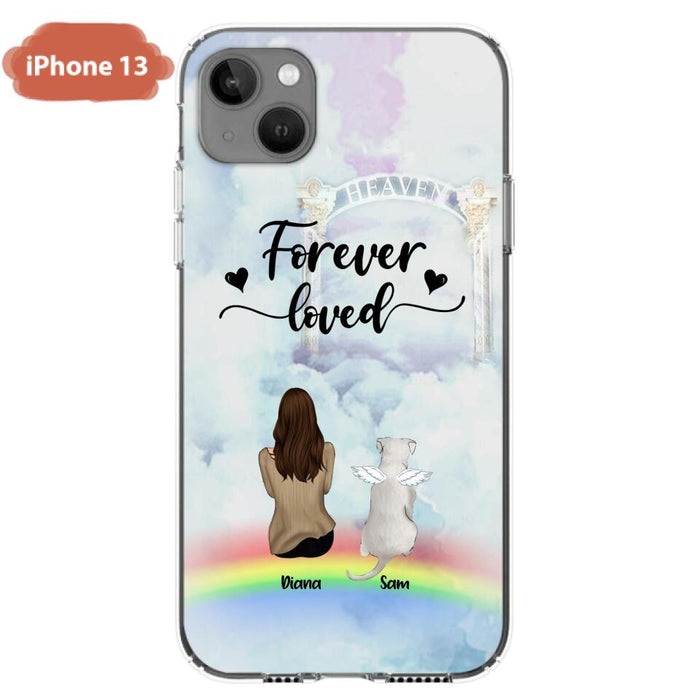 Custom Personalized Memorial Pets Phone Case - Man/Woman With Upto 4 Pets - Memorial Gift For Dog Lovers/Cat Lovers - Forever Loved - For iPhone And Samsung Phone Case - AXSIO5