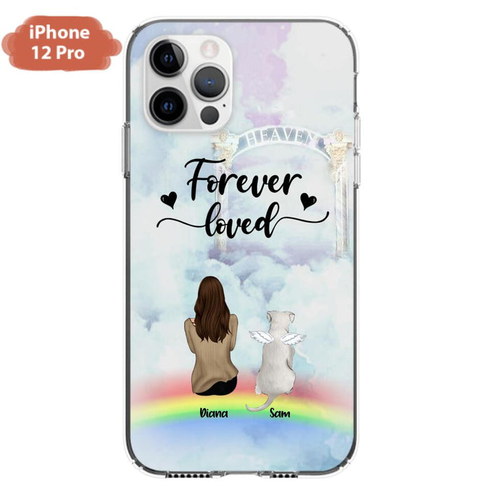 Custom Personalized Memorial Pets Phone Case - Man/Woman With Upto 4 Pets - Memorial Gift For Dog Lovers/Cat Lovers - Forever Loved - For iPhone And Samsung Phone Case - AXSIO5