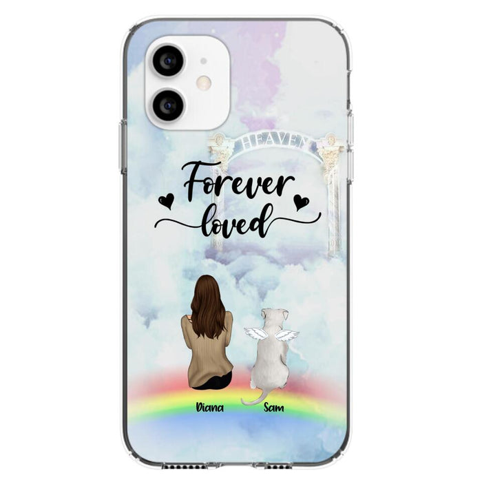 Custom Personalized Memorial Pets Phone Case - Man/Woman With Upto 4 Pets - Memorial Gift For Dog Lovers/Cat Lovers - Forever Loved - For iPhone And Samsung Phone Case - AXSIO5