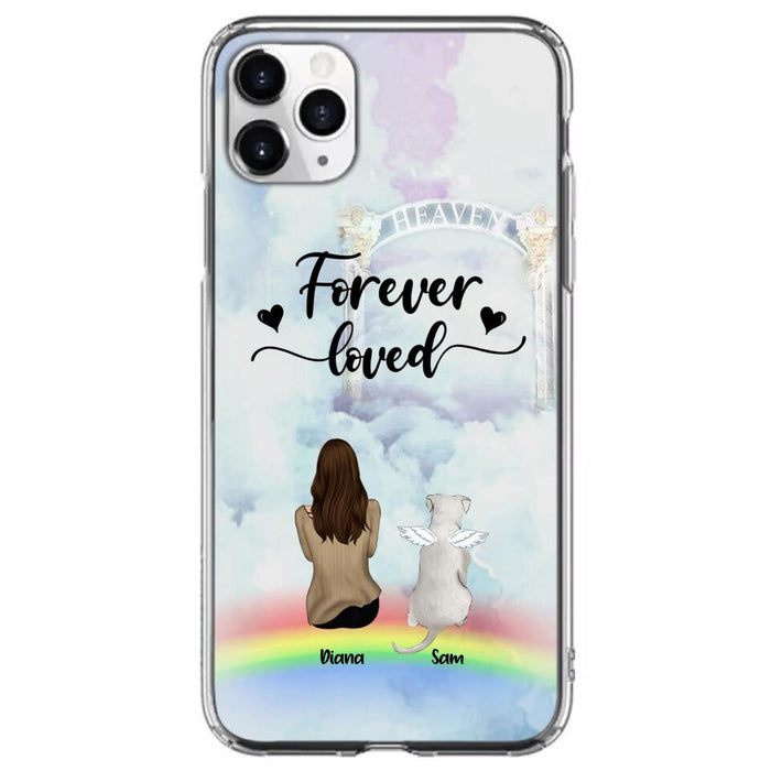 Custom Personalized Memorial Pets Phone Case - Man/Woman With Upto 4 Pets - Memorial Gift For Dog Lovers/Cat Lovers - Forever Loved - For iPhone And Samsung Phone Case - AXSIO5