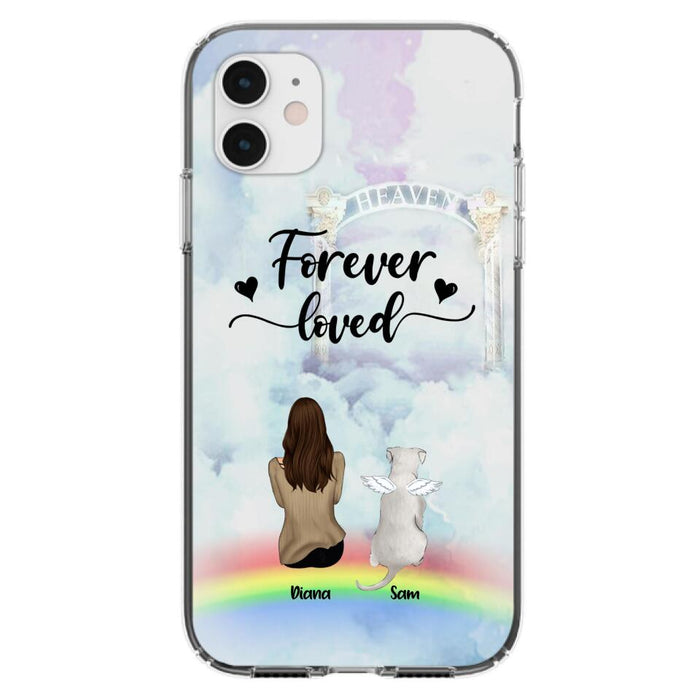 Custom Personalized Memorial Pets Phone Case - Man/Woman With Upto 4 Pets - Memorial Gift For Dog Lovers/Cat Lovers - Forever Loved - For iPhone And Samsung Phone Case - AXSIO5