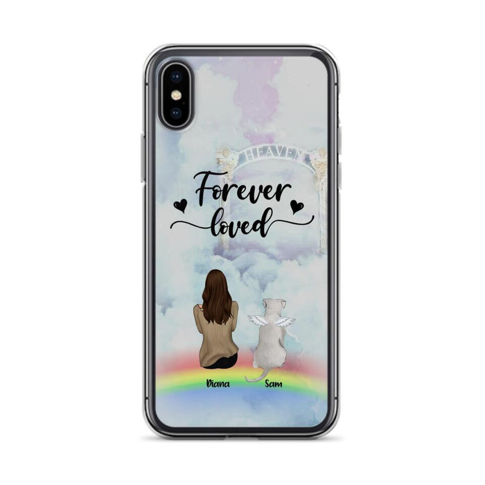 Custom Personalized Memorial Pets Phone Case - Man/Woman With Upto 4 Pets - Memorial Gift For Dog Lovers/Cat Lovers - Forever Loved - For iPhone And Samsung Phone Case - AXSIO5