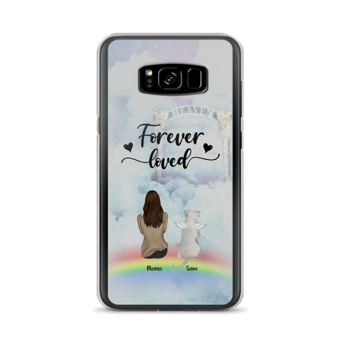 Custom Personalized Memorial Pets Phone Case - Man/Woman With Upto 4 Pets - Memorial Gift For Dog Lovers/Cat Lovers - Forever Loved - For iPhone And Samsung Phone Case - AXSIO5