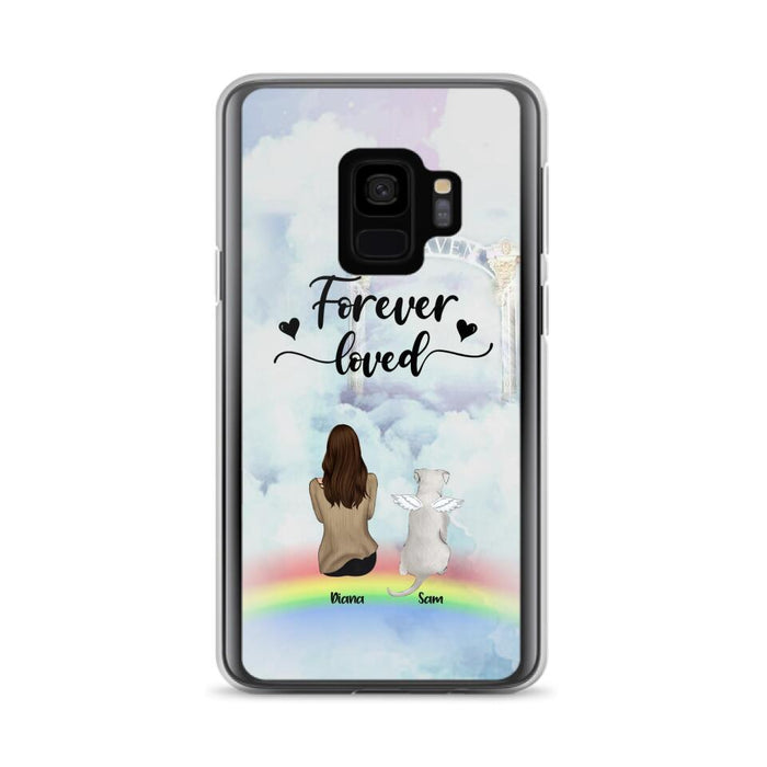 Custom Personalized Memorial Pets Phone Case - Man/Woman With Upto 4 Pets - Memorial Gift For Dog Lovers/Cat Lovers - Forever Loved - For iPhone And Samsung Phone Case - AXSIO5