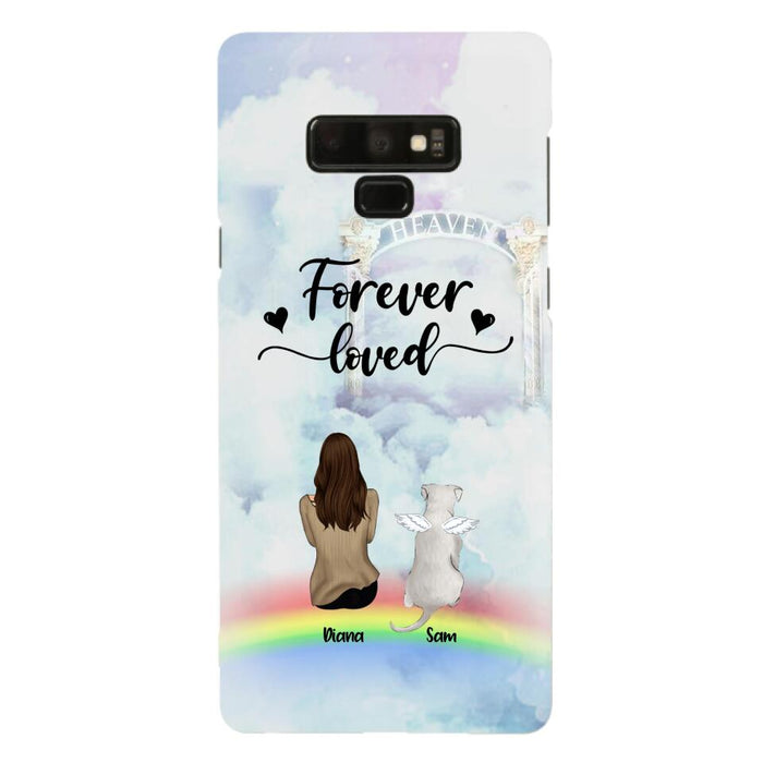 Custom Personalized Memorial Pets Phone Case - Man/Woman With Upto 4 Pets - Memorial Gift For Dog Lovers/Cat Lovers - Forever Loved - For iPhone And Samsung Phone Case - AXSIO5