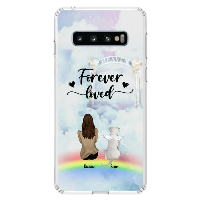 Custom Personalized Memorial Pets Phone Case - Man/Woman With Upto 4 Pets - Memorial Gift For Dog Lovers/Cat Lovers - Forever Loved - For iPhone And Samsung Phone Case - AXSIO5