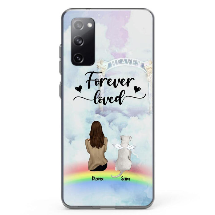 Custom Personalized Memorial Pets Phone Case - Man/Woman With Upto 4 Pets - Memorial Gift For Dog Lovers/Cat Lovers - Forever Loved - For iPhone And Samsung Phone Case - AXSIO5