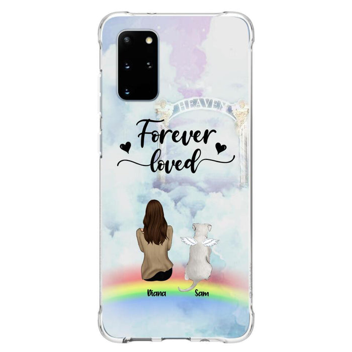 Custom Personalized Memorial Pets Phone Case - Man/Woman With Upto 4 Pets - Memorial Gift For Dog Lovers/Cat Lovers - Forever Loved - For iPhone And Samsung Phone Case - AXSIO5