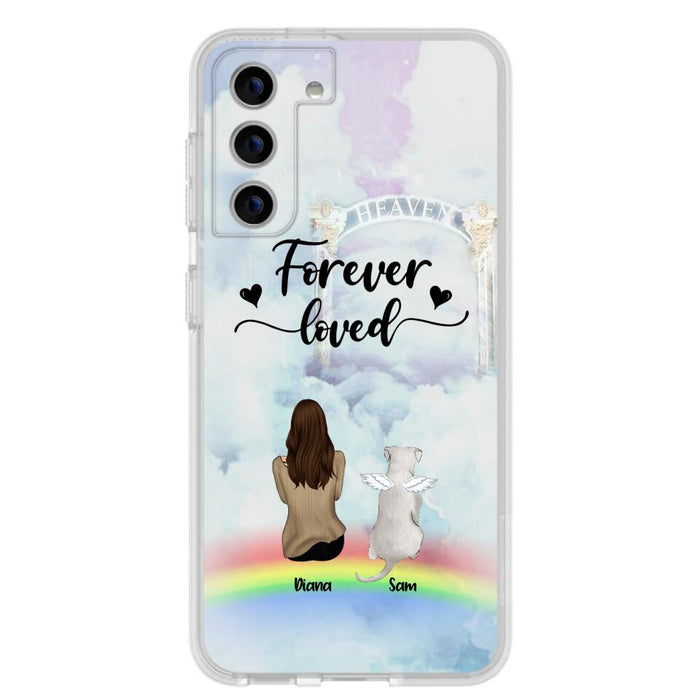 Custom Personalized Memorial Pets Phone Case - Man/Woman With Upto 4 Pets - Memorial Gift For Dog Lovers/Cat Lovers - Forever Loved - For iPhone And Samsung Phone Case - AXSIO5