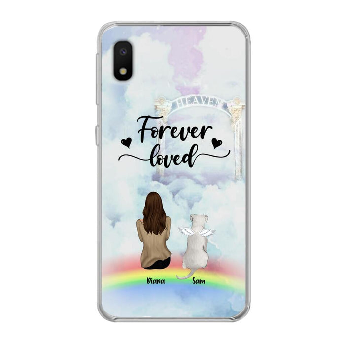 Custom Personalized Memorial Pets Phone Case - Man/Woman With Upto 4 Pets - Memorial Gift For Dog Lovers/Cat Lovers - Forever Loved - For iPhone And Samsung Phone Case - AXSIO5