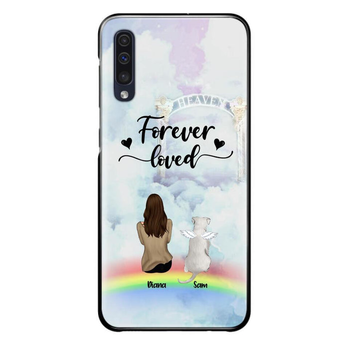 Custom Personalized Memorial Pets Phone Case - Man/Woman With Upto 4 Pets - Memorial Gift For Dog Lovers/Cat Lovers - Forever Loved - For iPhone And Samsung Phone Case - AXSIO5