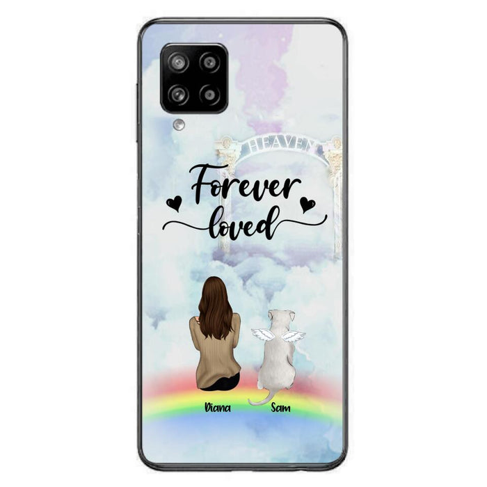 Custom Personalized Memorial Pets Phone Case - Man/Woman With Upto 4 Pets - Memorial Gift For Dog Lovers/Cat Lovers - Forever Loved - For iPhone And Samsung Phone Case - AXSIO5