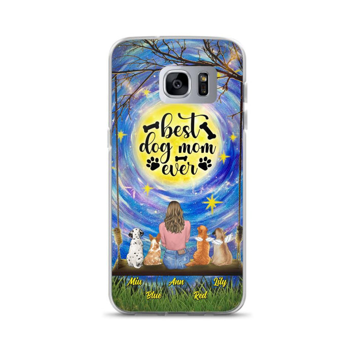 Custom Personalized Dog Mom Phone Case - Upto 4 Dogs - Gift Idea For Dog Lovers - I Love You To the Moon And Back - Case For iPhone/Samsung