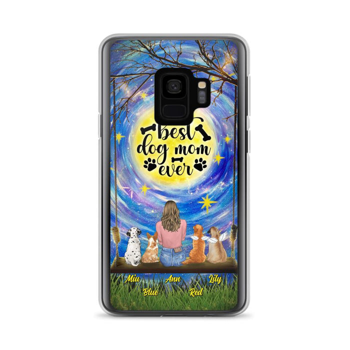 Custom Personalized Dog Mom Phone Case - Upto 4 Dogs - Gift Idea For Dog Lovers - I Love You To the Moon And Back - Case For iPhone/Samsung