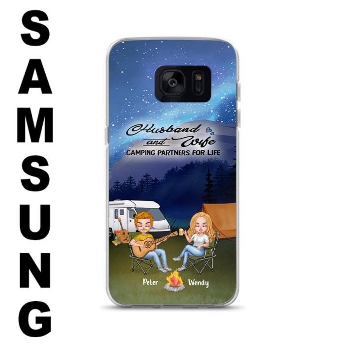 Custom Personalized Guitar Camping Phone Case for iPhone and Samsung - Gift For Camping Lovers, Dog Lovers with up to 2 Dogs - Husband and Wife Camping Partners For Life