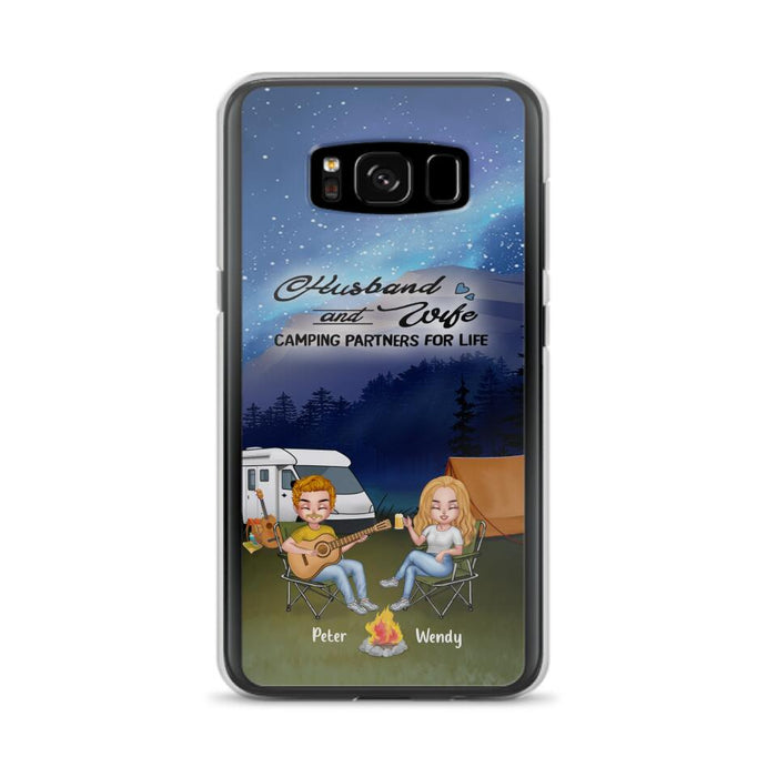 Custom Personalized Guitar Camping Phone Case for iPhone and Samsung - Gift For Camping Lovers, Dog Lovers with up to 2 Dogs - Husband and Wife Camping Partners For Life