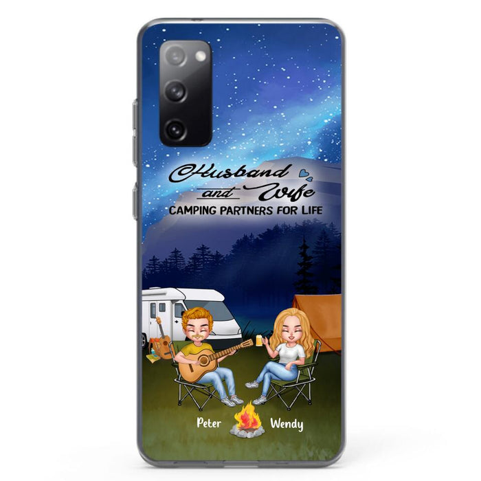 Custom Personalized Guitar Camping Phone Case for iPhone and Samsung - Gift For Camping Lovers, Dog Lovers with up to 2 Dogs - Husband and Wife Camping Partners For Life