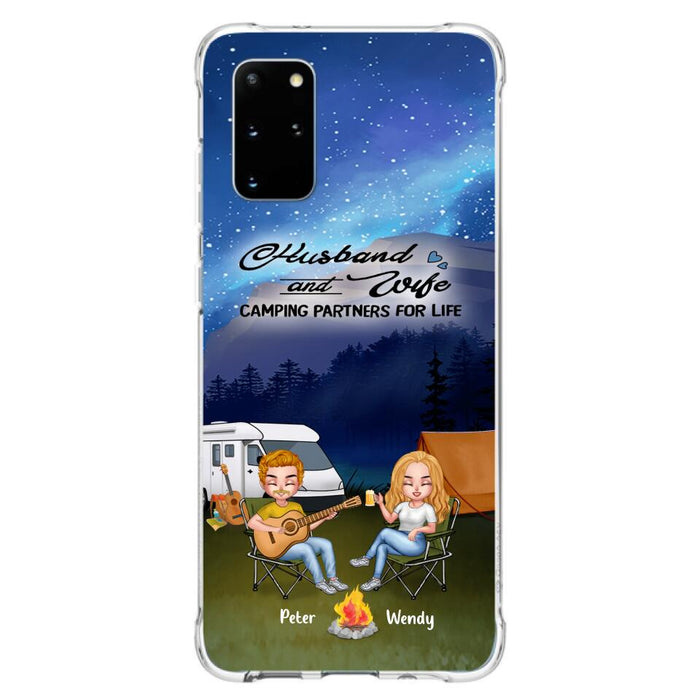 Custom Personalized Guitar Camping Phone Case for iPhone and Samsung - Gift For Camping Lovers, Dog Lovers with up to 2 Dogs - Husband and Wife Camping Partners For Life