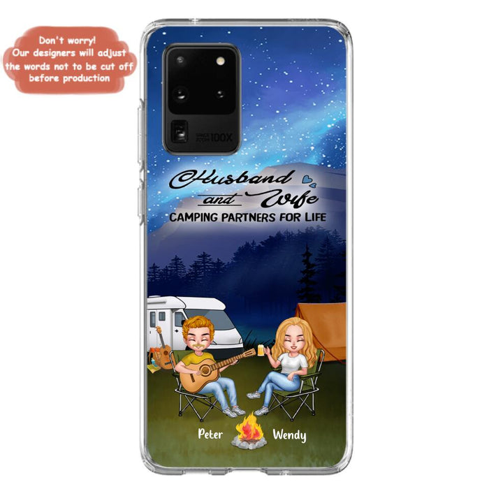 Custom Personalized Guitar Camping Phone Case for iPhone and Samsung - Gift For Camping Lovers, Dog Lovers with up to 2 Dogs - Husband and Wife Camping Partners For Life