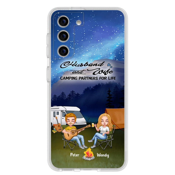 Custom Personalized Guitar Camping Phone Case for iPhone and Samsung - Gift For Camping Lovers, Dog Lovers with up to 2 Dogs - Husband and Wife Camping Partners For Life