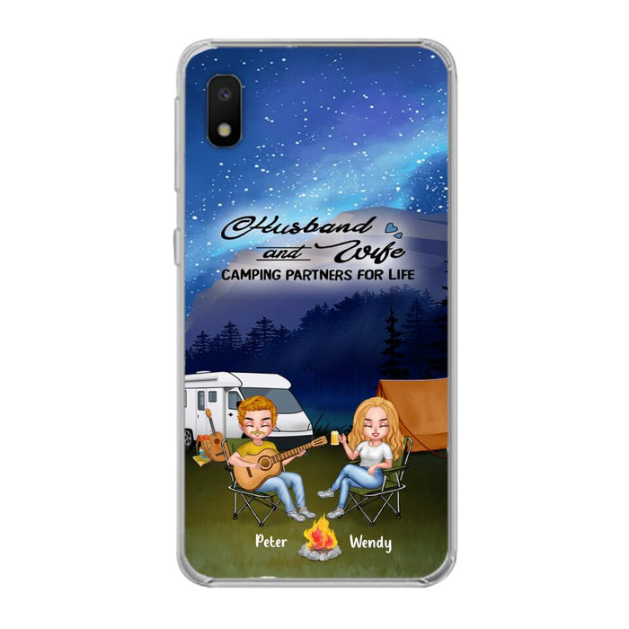 Custom Personalized Guitar Camping Phone Case for iPhone and Samsung - Gift For Camping Lovers, Dog Lovers with up to 2 Dogs - Husband and Wife Camping Partners For Life