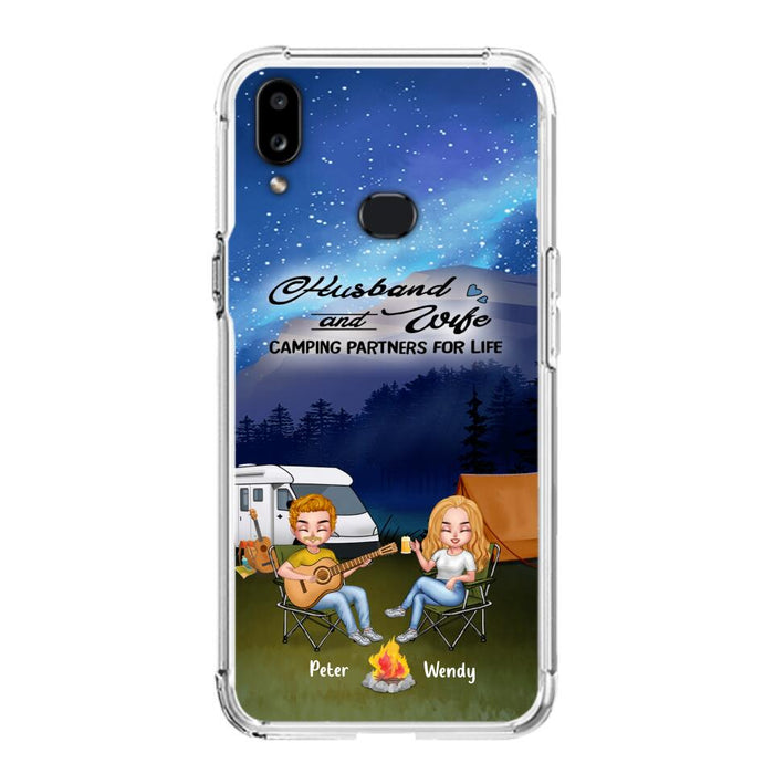 Custom Personalized Guitar Camping Phone Case for iPhone and Samsung - Gift For Camping Lovers, Dog Lovers with up to 2 Dogs - Husband and Wife Camping Partners For Life