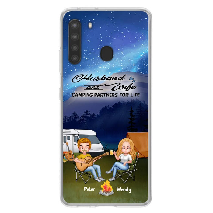 Custom Personalized Guitar Camping Phone Case for iPhone and Samsung - Gift For Camping Lovers, Dog Lovers with up to 2 Dogs - Husband and Wife Camping Partners For Life