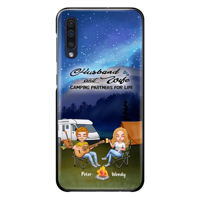 Custom Personalized Guitar Camping Phone Case for iPhone and Samsung - Gift For Camping Lovers, Dog Lovers with up to 2 Dogs - Husband and Wife Camping Partners For Life