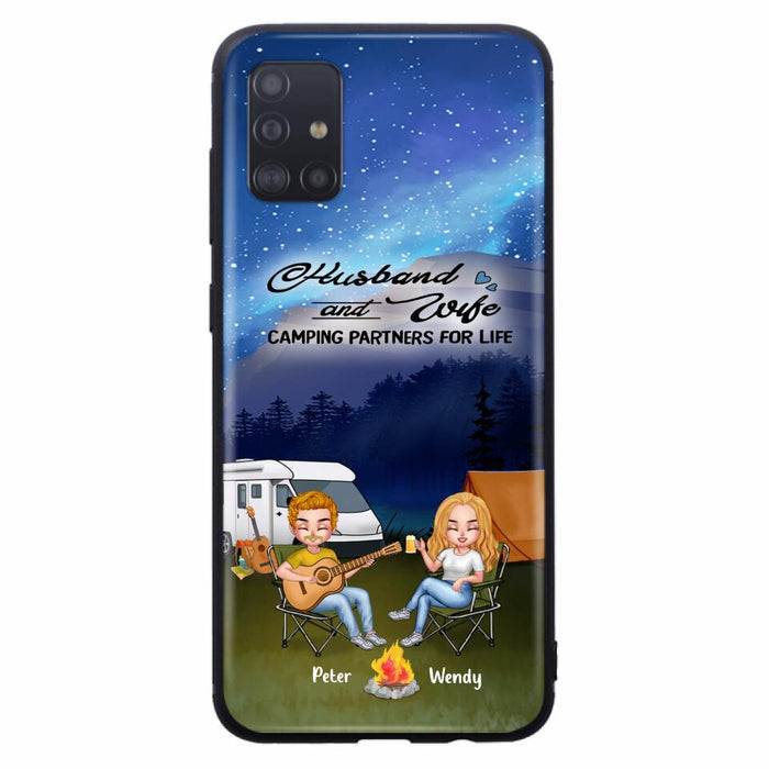 Custom Personalized Guitar Camping Phone Case for iPhone and Samsung - Gift For Camping Lovers, Dog Lovers with up to 2 Dogs - Husband and Wife Camping Partners For Life