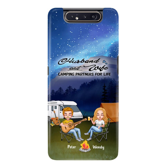 Custom Personalized Guitar Camping Phone Case for iPhone and Samsung - Gift For Camping Lovers, Dog Lovers with up to 2 Dogs - Husband and Wife Camping Partners For Life