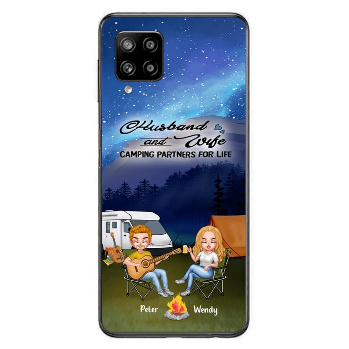 Custom Personalized Guitar Camping Phone Case for iPhone and Samsung - Gift For Camping Lovers, Dog Lovers with up to 2 Dogs - Husband and Wife Camping Partners For Life