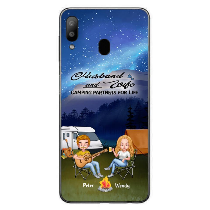 Custom Personalized Guitar Camping Phone Case for iPhone and Samsung - Gift For Camping Lovers, Dog Lovers with up to 2 Dogs - Husband and Wife Camping Partners For Life