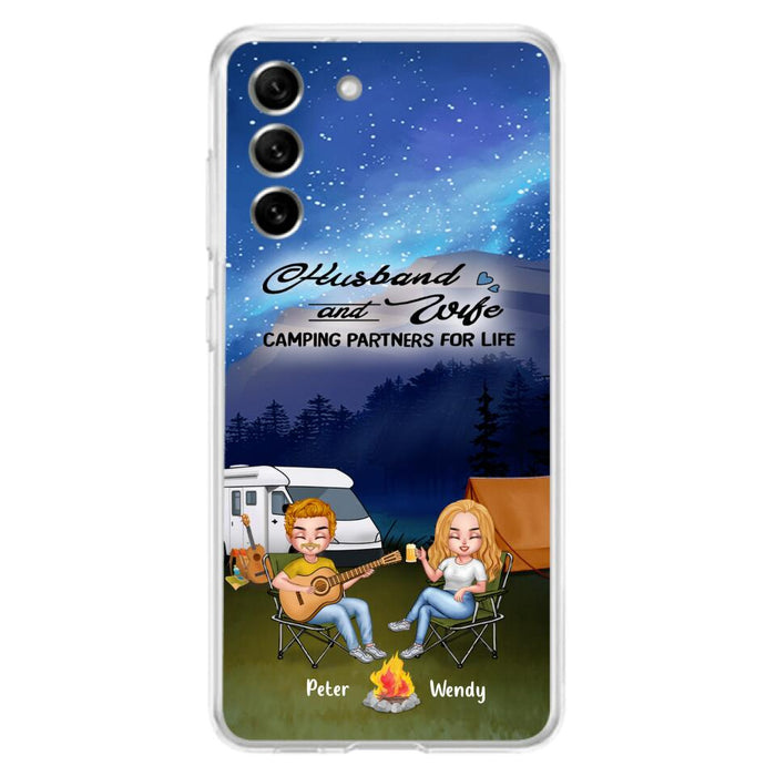 Custom Personalized Guitar Camping Phone Case for iPhone and Samsung - Gift For Camping Lovers, Dog Lovers with up to 2 Dogs - Husband and Wife Camping Partners For Life