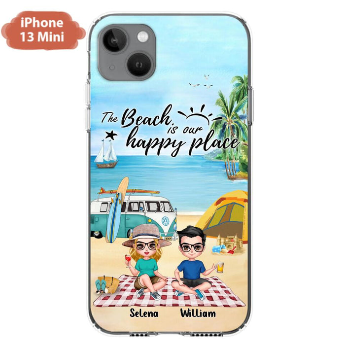 Custom Personalized Summer Beach Picnic Camping Phone Case - Upto 5 People - Gift Idea For Camping Couple/ Friends - The Beach Is Our Happy Place - Case For iPhone And Samsung