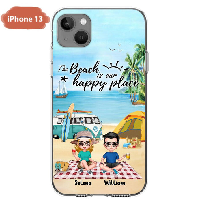 Custom Personalized Summer Beach Picnic Camping Phone Case - Upto 5 People - Gift Idea For Camping Couple/ Friends - The Beach Is Our Happy Place - Case For iPhone And Samsung