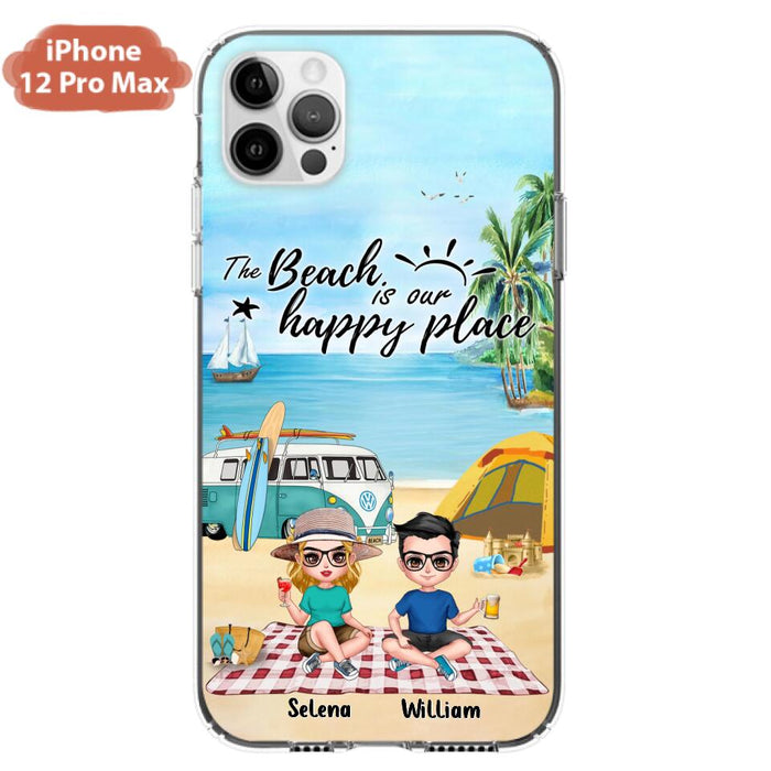 Custom Personalized Summer Beach Picnic Camping Phone Case - Upto 5 People - Gift Idea For Camping Couple/ Friends - The Beach Is Our Happy Place - Case For iPhone And Samsung