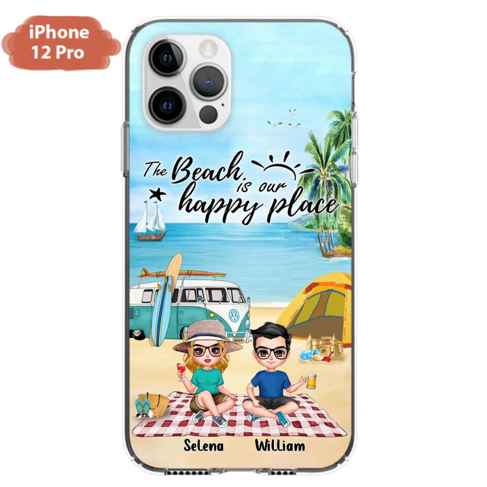 Custom Personalized Summer Beach Picnic Camping Phone Case - Upto 5 People - Gift Idea For Camping Couple/ Friends - The Beach Is Our Happy Place - Case For iPhone And Samsung