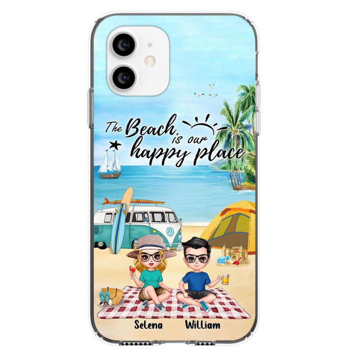 Custom Personalized Summer Beach Picnic Camping Phone Case - Upto 5 People - Gift Idea For Camping Couple/ Friends - The Beach Is Our Happy Place - Case For iPhone And Samsung