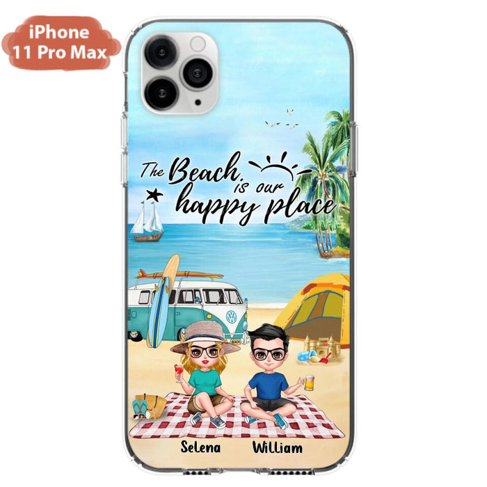 Custom Personalized Summer Beach Picnic Camping Phone Case - Upto 5 People - Gift Idea For Camping Couple/ Friends - The Beach Is Our Happy Place - Case For iPhone And Samsung