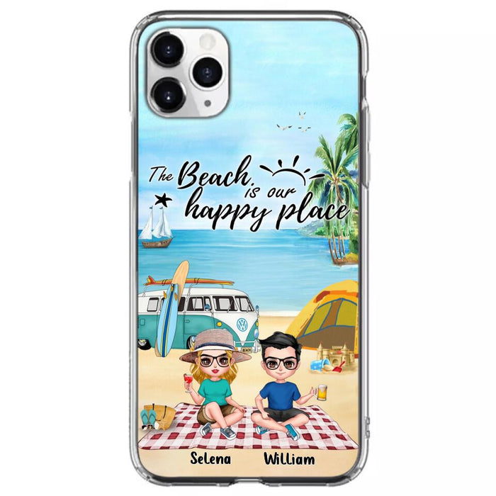 Custom Personalized Summer Beach Picnic Camping Phone Case - Upto 5 People - Gift Idea For Camping Couple/ Friends - The Beach Is Our Happy Place - Case For iPhone And Samsung